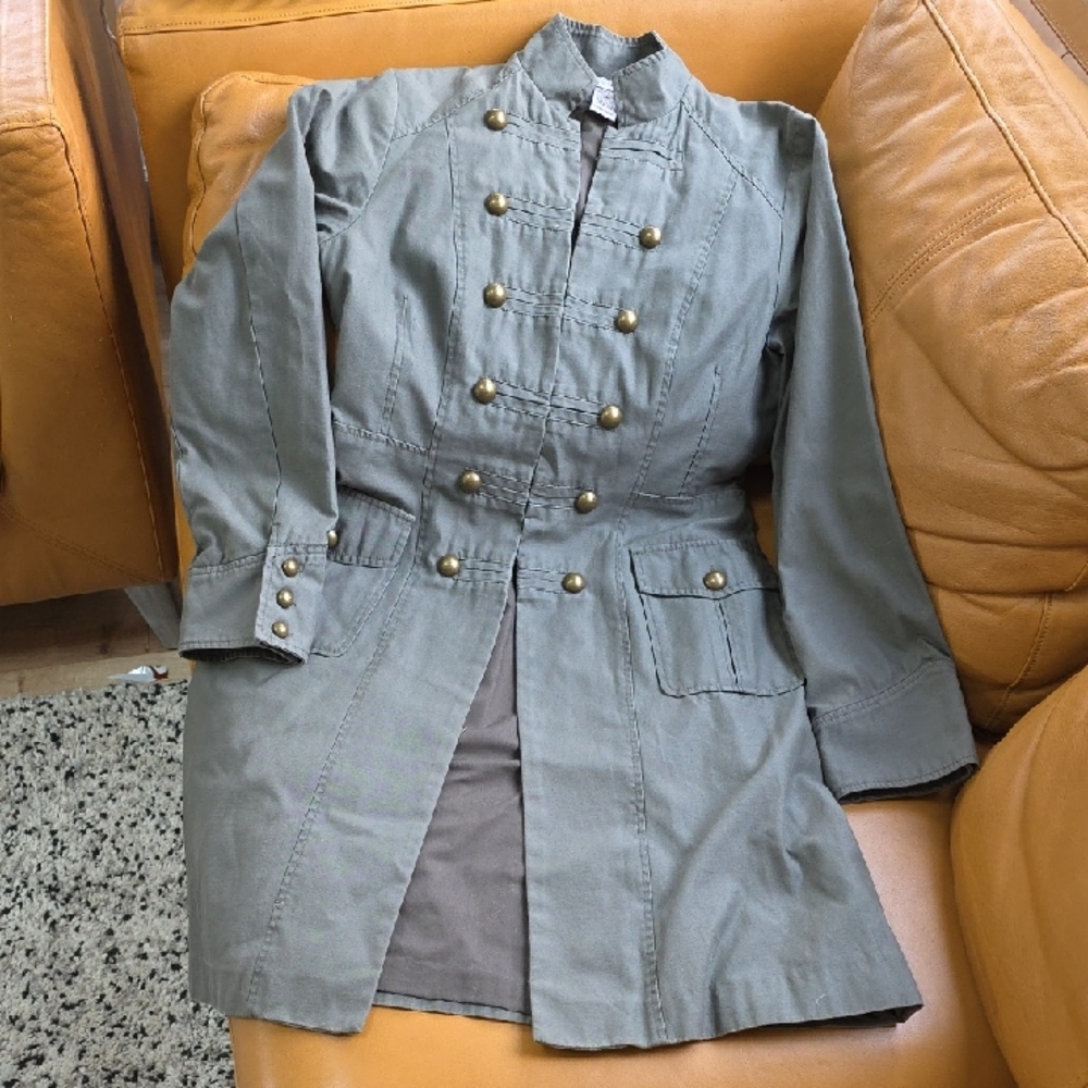 Warehouse Military Style Jacket in Olive with Gold Buttons